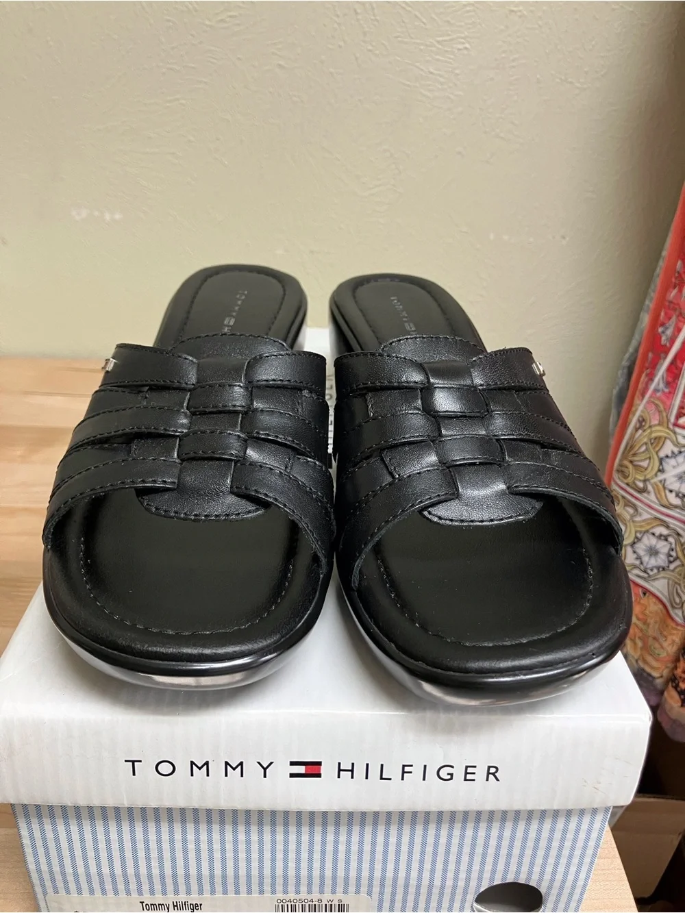 Tommy Hilfiger Black Woven Slide Sandals